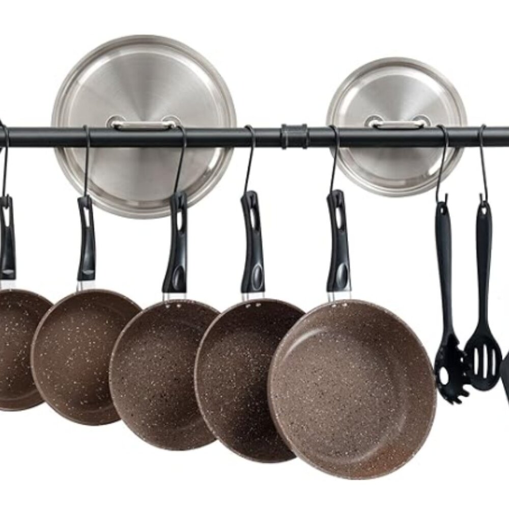 38 Inch Black Wall Mounted Pot Rack /Utensil Hanger with 14 S Hooks